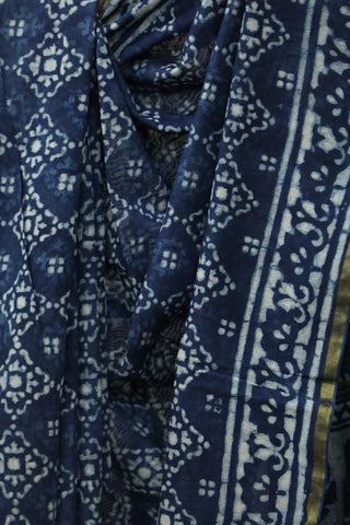 Indigo Cotton Silk Chanderi Saree  - SRICSCS122EX