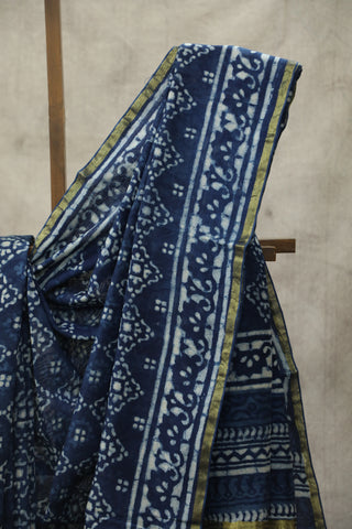 Indigo Cotton Silk Chanderi Saree  - SRICSCS122EX