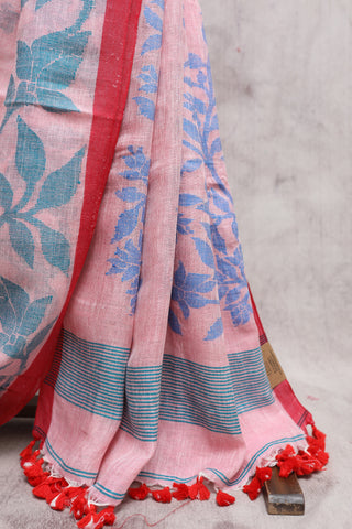 Pink Linen Jamdani Saree -SRPLJS245