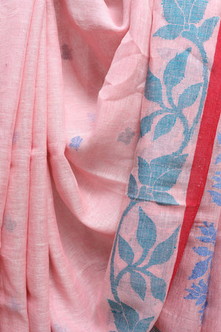 Pink Linen Jamdani Saree -SRPLJS245