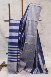 Grey Blue Chanderi Tissue Silk Saree-SRGBCTSS119