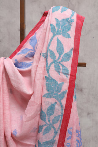 Pink Linen Jamdani Saree -SRPLJS245