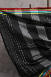 Black Big Checks Cotton Patteda Anchu Saree With Multicoloured Border - SRBPAS72