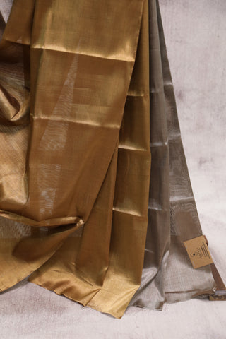 Mustard Yellow Grey Chanderi Tissue Silk Saree-SRMYGCTSS122