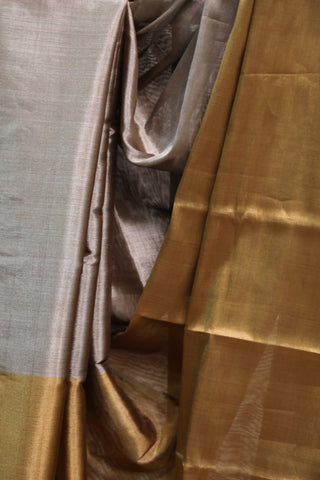 Mustard Yellow Grey Chanderi Tissue Silk Saree-SRMYGCTSS122