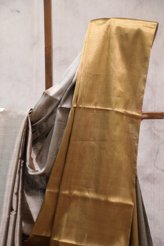 Mustard Yellow Grey Chanderi Tissue Silk Saree-SRMYGCTSS122