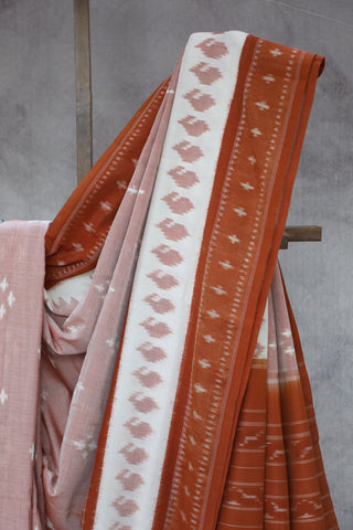 Peach Pochampalli Cotton Ikat Saree - SRPPCIS226