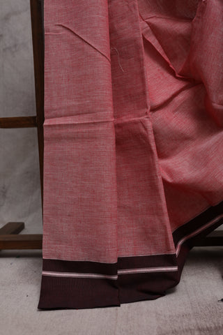 Pink Plain Cotton Patteda Anchu Saree With Maroon Border -SRPPAS76