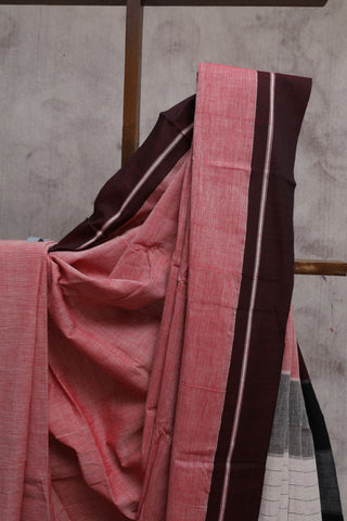 Pink Plain Cotton Patteda Anchu Saree With Maroon Border -SRPPAS76