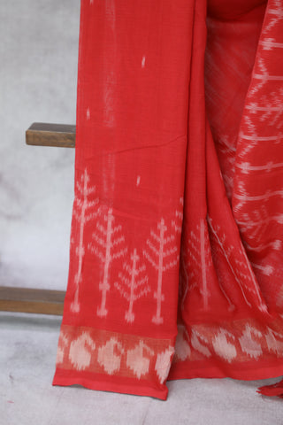 Red Pochampalli Cotton Ikat Saree - SRRPCIS277