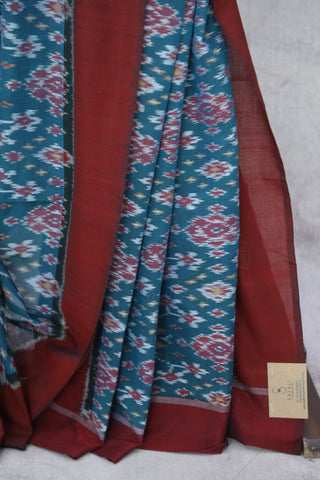 Teal Pochampalli Cotton Ikat Saree - SRTPCIS278