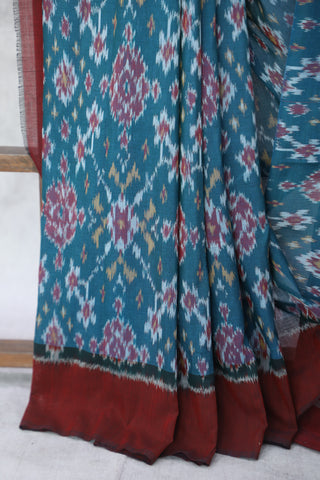 Teal Pochampalli Cotton Ikat Saree - SRTPCIS278