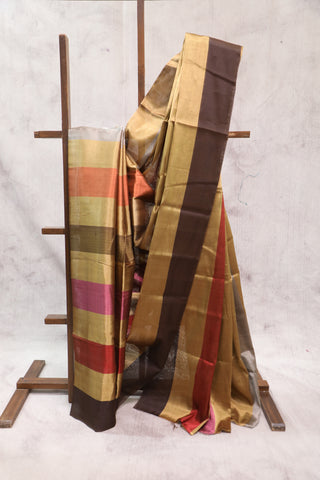 Mustard Yellow Chanderi Tissue Silk Saree-SRMYCTSS123