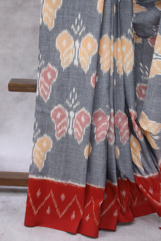 Grey Pochampalli Cotton Ikat Saree - SRGPCIS264