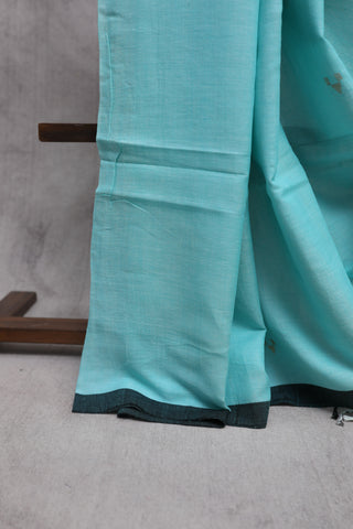 Aqua Blue Bengal Cotton Jamdani Saree-SRABBCJS121