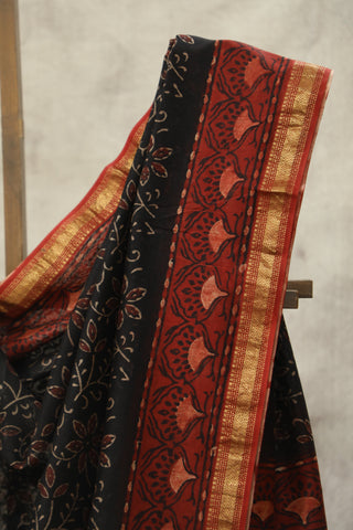 Black HBP Cotton Silk Chanderi Saree With Maheshwari Border - SRBCSCS618