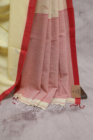 Pastel Yellow Bengal Cotton Jamdani Saree-SRPYBCJS109