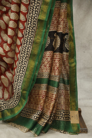 Red - Green Cotton Silk Chanderi Saree  - SRRGCSCS37EX