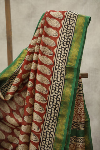 Red - Green Cotton Silk Chanderi Saree  - SRRGCSCS37EX