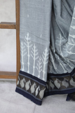 Grey Pochampalli Cotton Ikat Saree - SRGPCIS255