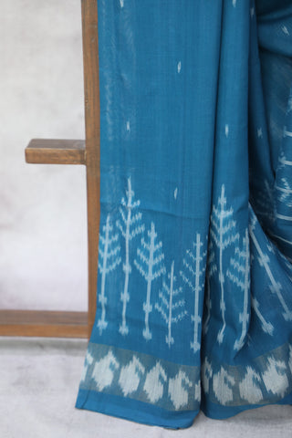 Teal Blue Pochampalli Cotton Ikat Saree - SRTBPCIS254