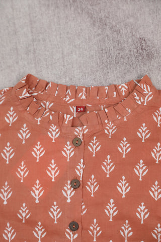 Peach Mandarin Ruffle Collar HBP Cotton Blouse -SRPMRCCB90