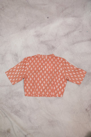 Peach Mandarin Ruffle Collar HBP Cotton Blouse -SRPMRCCB90