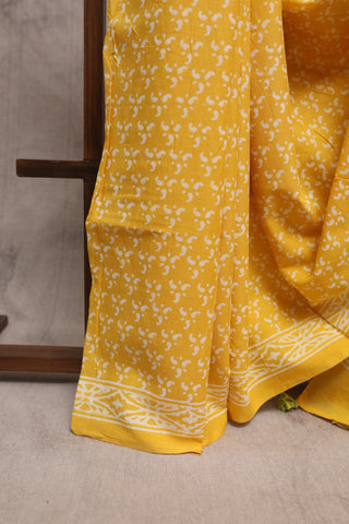 Yellow HBP Cotton Saree with Contrast Blouse- SRYCS1135