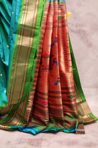 Blue Silk Paithani Saree - SRBSPS334