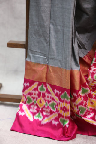 Grey Pochampalli Silk Ikat Saree-SRGPSIS124