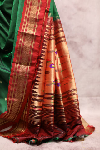 Dark Green Silk Paithani Saree - SRDGSPS349