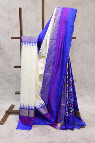 Off-White Pochampalli Silk Ikat Saree-SROWPSIS121