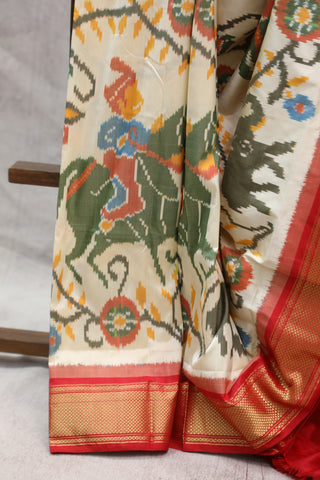 Off-White Pochampalli Silk Ikat Saree-SROWPSIS120