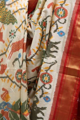 Off-White Pochampalli Silk Ikat Saree-SROWPSIS120