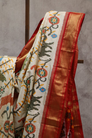 Off-White Pochampalli Silk Ikat Saree-SROWPSIS120