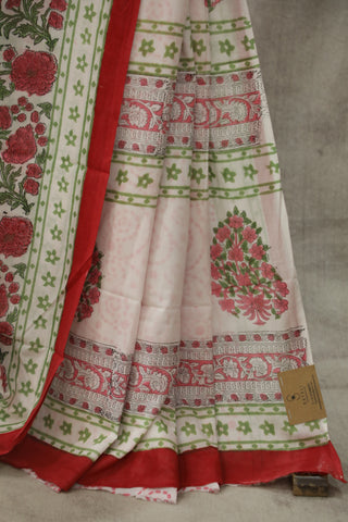 White HBP Cotton Saree - SRWCS1559