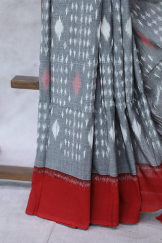 Grey Pochampalli Cotton Ikat Saree - SRGPCIS284