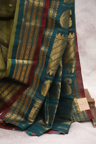 Olive Green Gadwal Cotton Silk Saree - SROGGCSS15