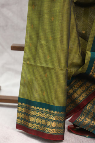 Olive Green Gadwal Cotton Silk Saree - SROGGCSS15