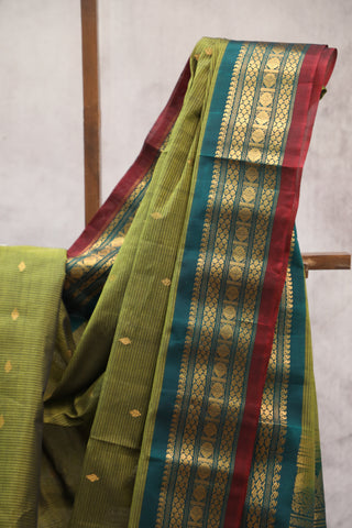 Olive Green Gadwal Cotton Silk Saree - SROGGCSS15