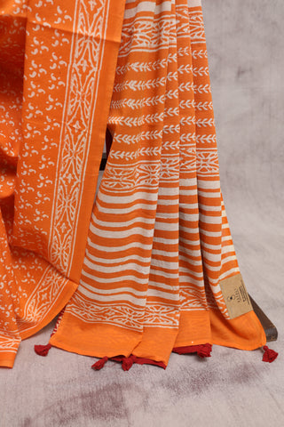 Orange HBP Cotton Saree with Contrast Blouse- SROCS1120