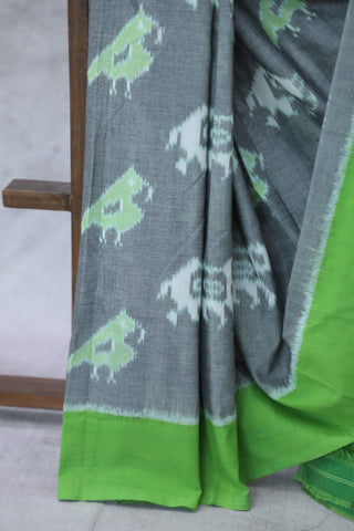 Grey Pochampalli Cotton Ikat Saree - SRGPCIS285