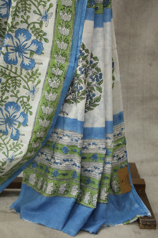 White HBP Cotton Saree - SRWCS1586