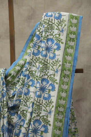 White HBP Cotton Saree - SRWCS1586