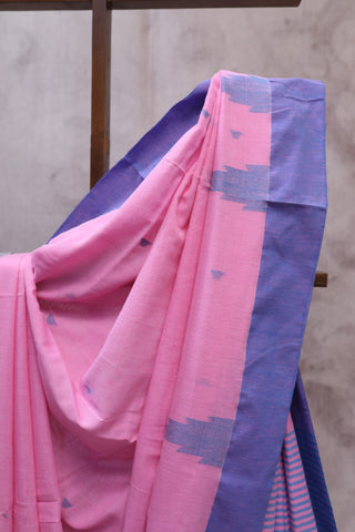 Baby Pink Cotton Star Jamdani Saree-SRBPSCJS141