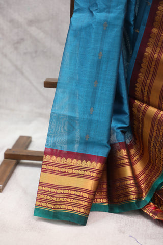 Peacock Blue Gadwal Cotton Silk Saree - SRPBGCSS09