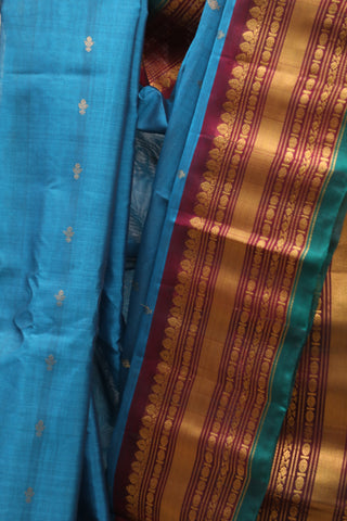 Peacock Blue Gadwal Cotton Silk Saree - SRPBGCSS09