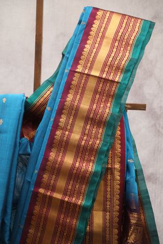 Peacock Blue Gadwal Cotton Silk Saree - SRPBGCSS09