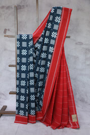 Dark Green Pochampalli Cotton Ikat Saree - SRDGPCIS295
