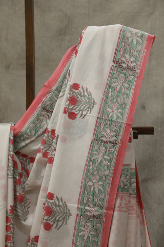 White HBP Cotton Saree - SRWCS1587